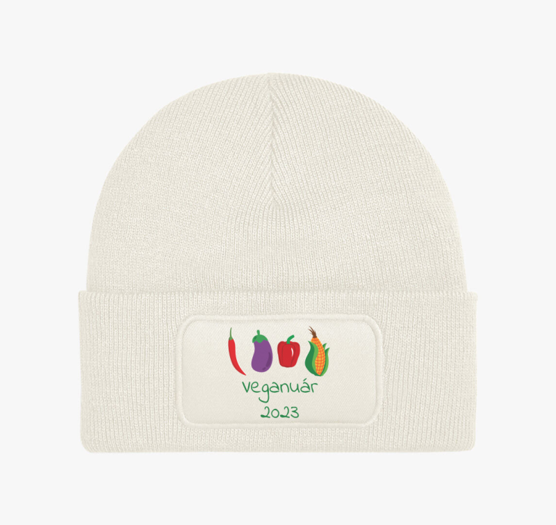 Veganuár 2023 (zöldségekkel) zöld feliratos téli sapka