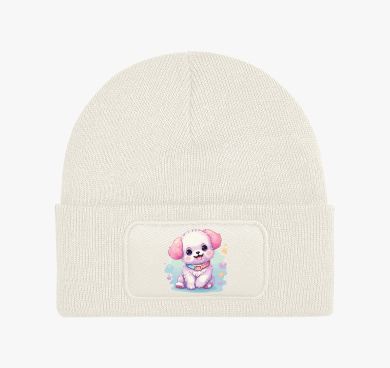 Kis fehér kutyus téli sapka