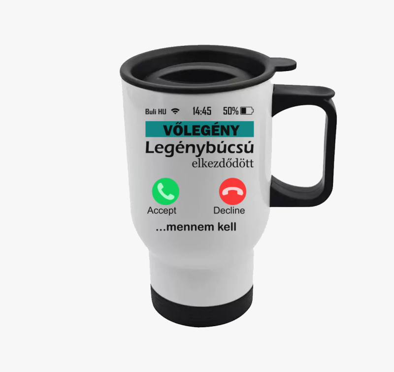 Telefonos legénybúcsús vőlegény termosz