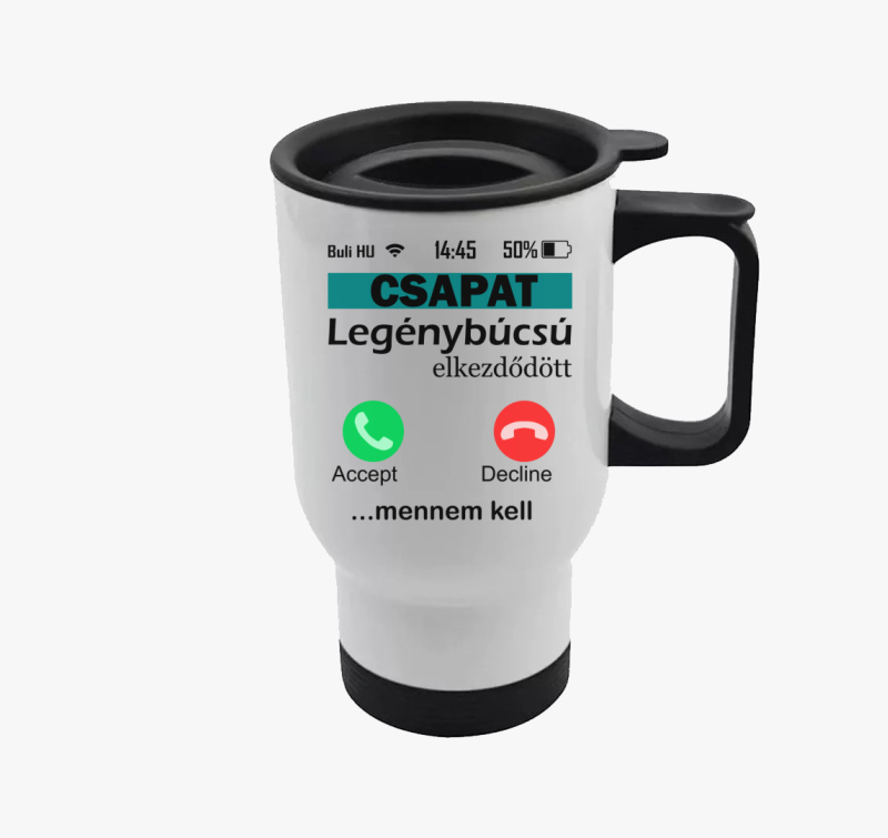 Telefonos legénybúcsús csapat termosz
