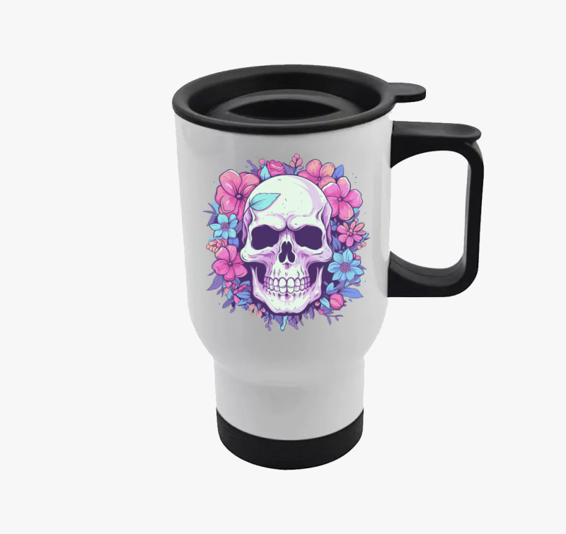 Virágos koponya pink termosz
