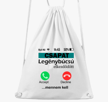 Telefonos legénybúcsús csapat tornazsák