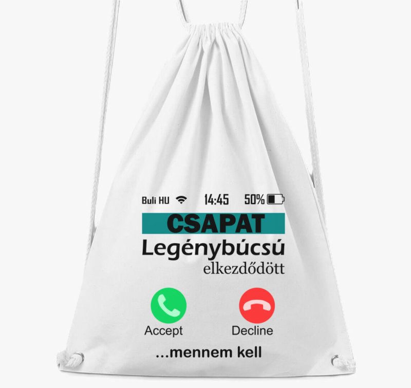 Telefonos legénybúcsús csapat tornazsák