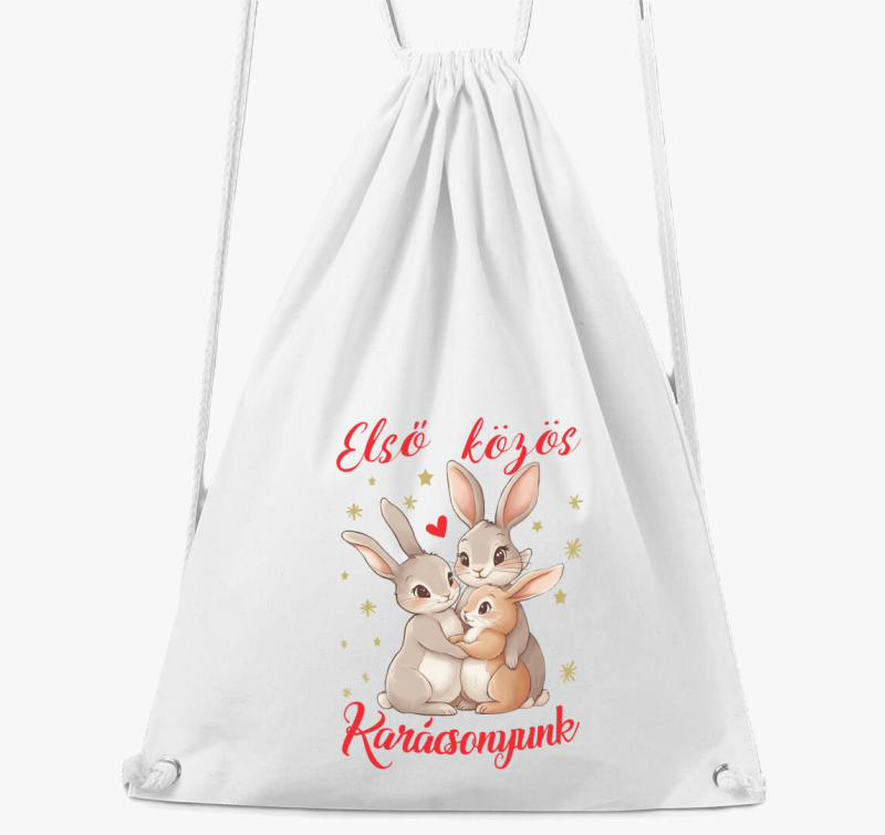 Első közös Karácsonyunk családi szett nyuszik tornazsák