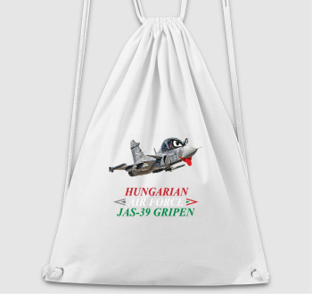 JAS-39 Gripen karikatúra piros-fehér-zöld felirattal tornazsák