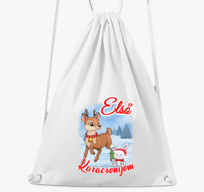 Karácsony, mikulás, első karácsonyom szarvas nyuszi gyerek tornazsák