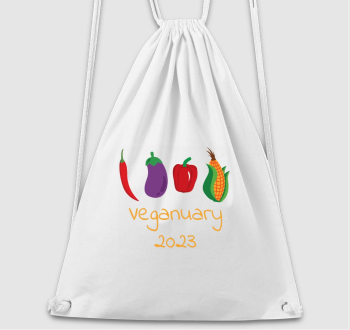 Veganuary 2023 (zöldségekkel) sárga feliratos tornazsák