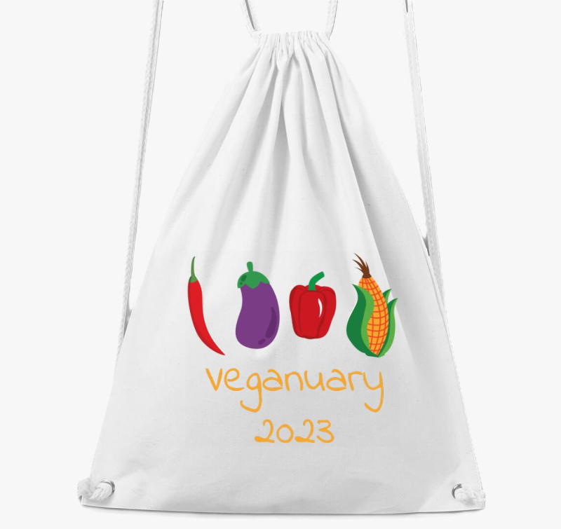 Veganuary 2023 (zöldségekkel) sárga feliratos tornazsák