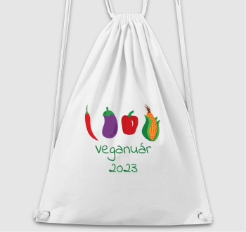 Veganuár 2023 (zöldségekkel) zöld feliratos tornazsák
