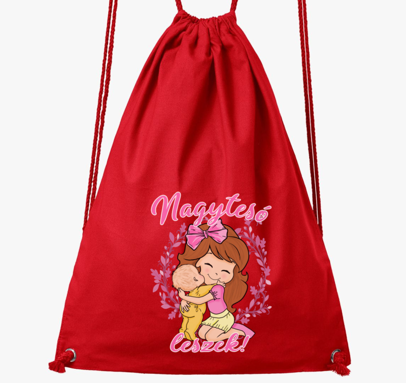 Nagytesó leszek nagylány babát ölel tornazsák