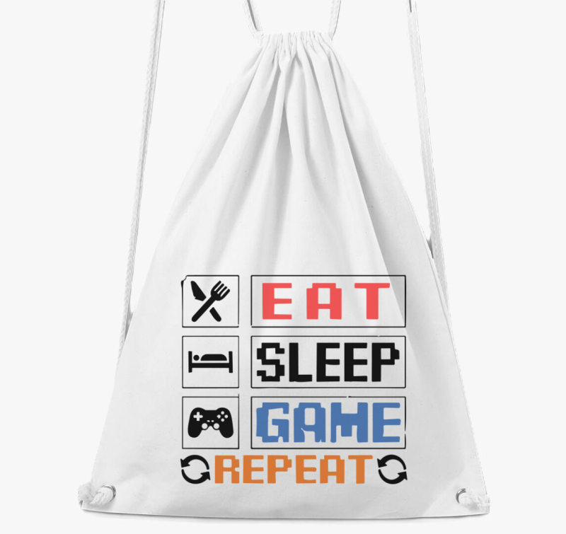 Eat sleep game repeat felirat tornazsák