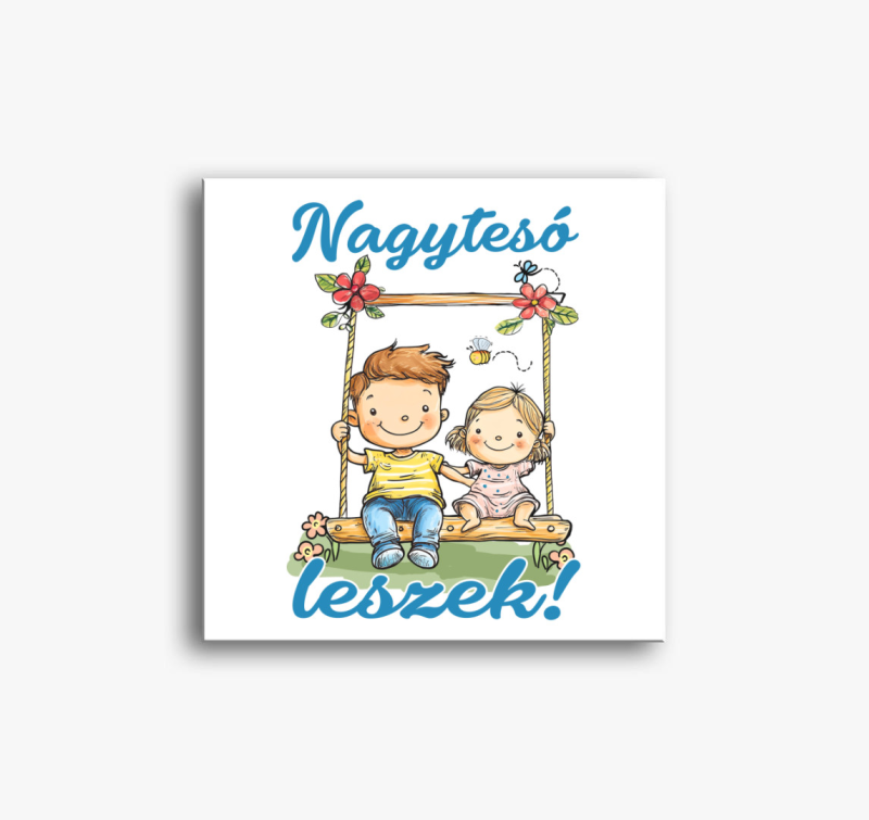 Nagytesó leszek, kisfiú hintázik pici lánnyal vászonkép