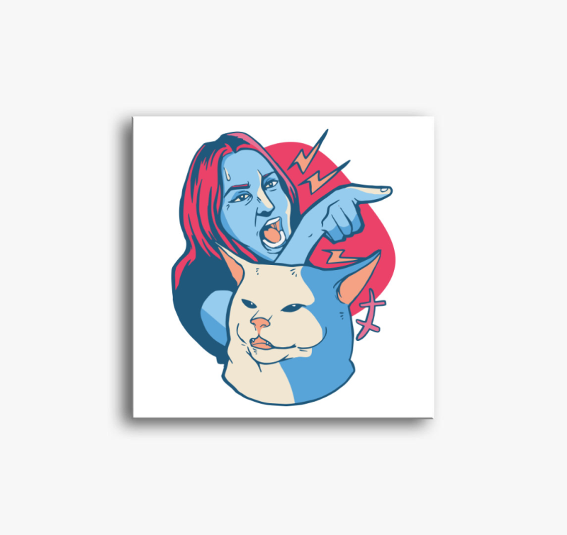 Macskával kiabáló nő meme vászonkép