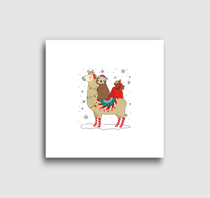Karácsonyi láma-lajhár vászonkép