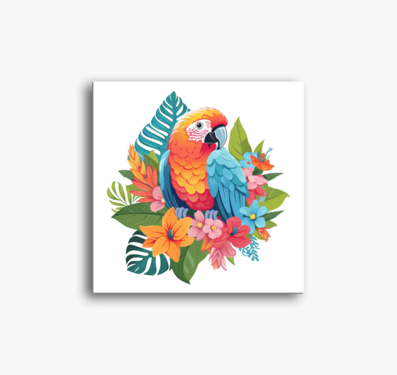 Papagáj virágokkal vászonkép