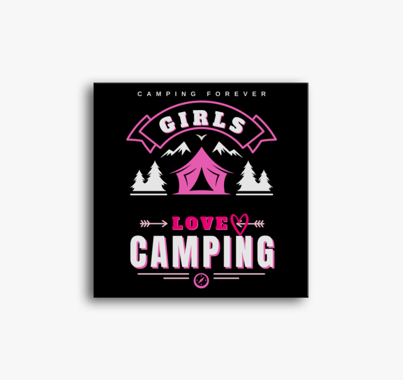 Lányok szeretik a kempinget, Girls loves camping vászonkép, színes felirat, angol