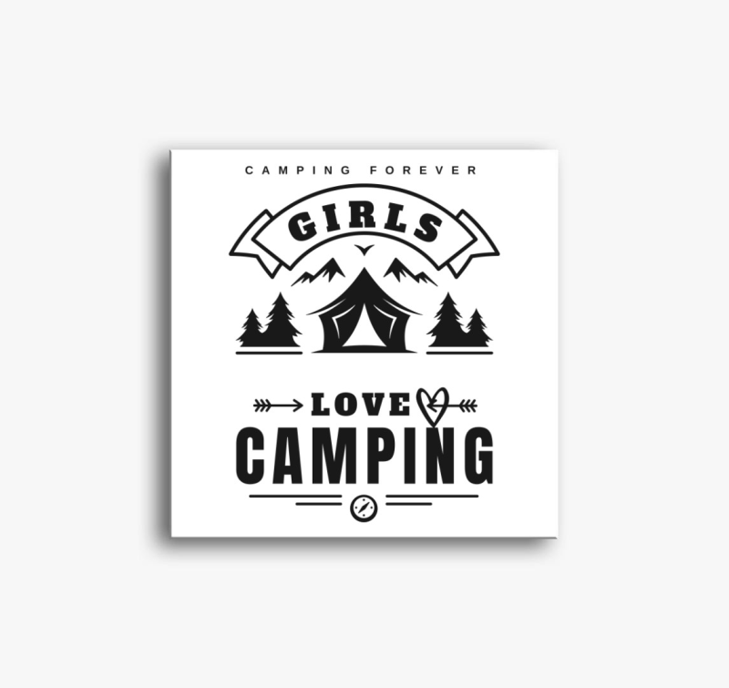 Lányok szeretik a kempinget, Girls love camping vászonkép, egyszínű felirat, angol