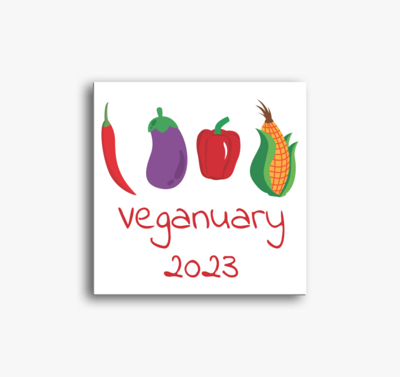 Veganuary 2023 (zöldségekkel) piros feliratos vászonkép