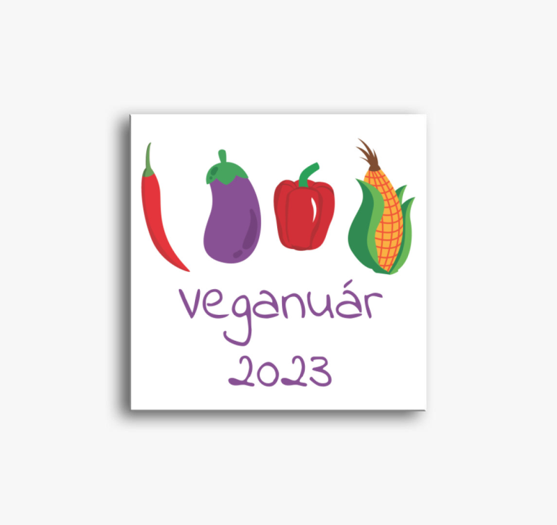 Veganuár 2023 (zöldségekkel) lila feliratos vászonkép