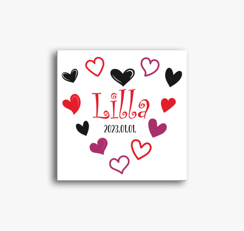 Egyedi neves, évszámos szivecskés vászonkép