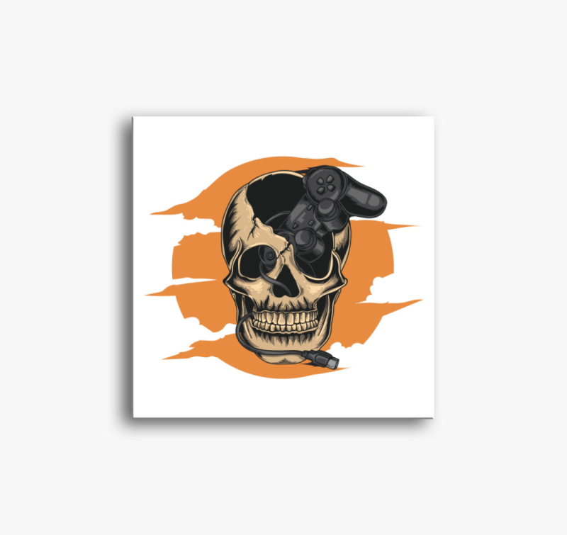 Videojátékozó koponyás vászonkép