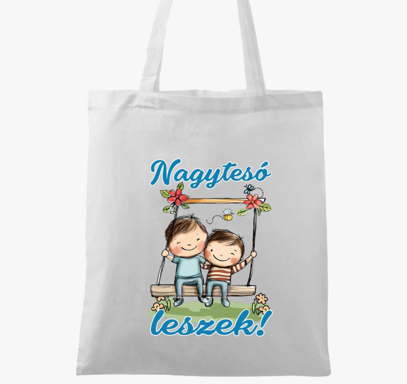 Nagytesó leszek, kisfiú hintázik kisfiúval vászontáska
