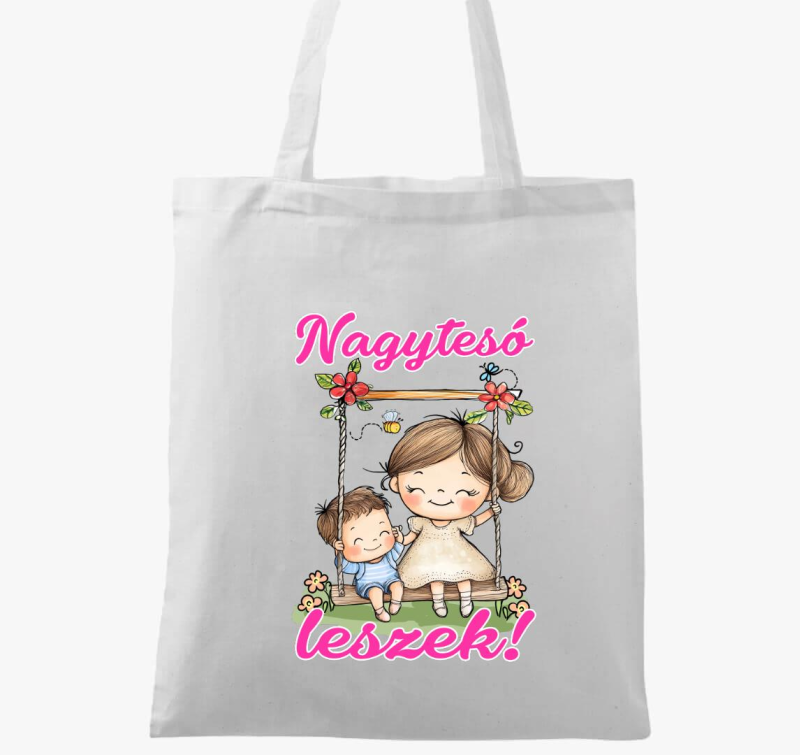 Nagytesó leszek, kislány hintázik pici fiúval vászontáska