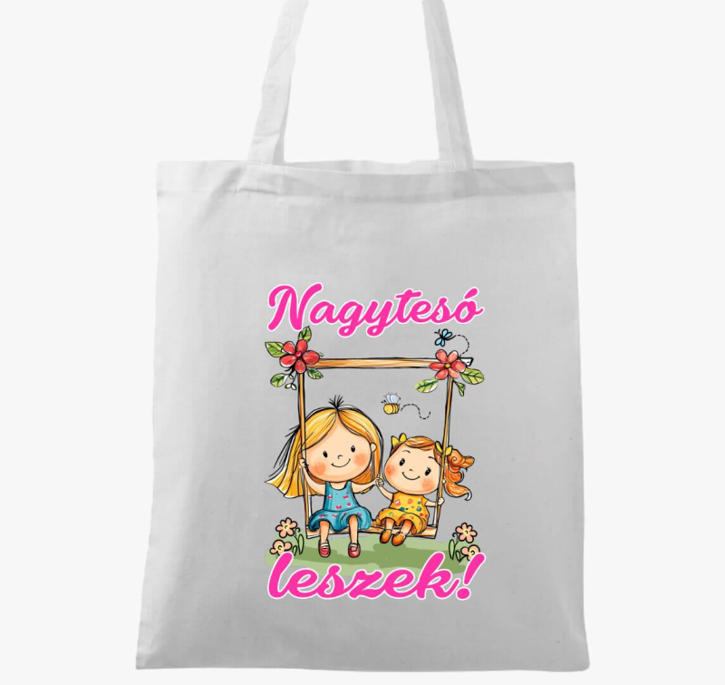 Nagytesó leszek, kislány hintázik pici lánnyal vászontáska