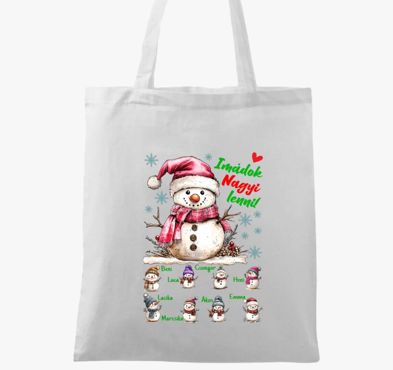 Karácsonyi Imádok nagyi lenni hóemberek nevekkel vászontáska