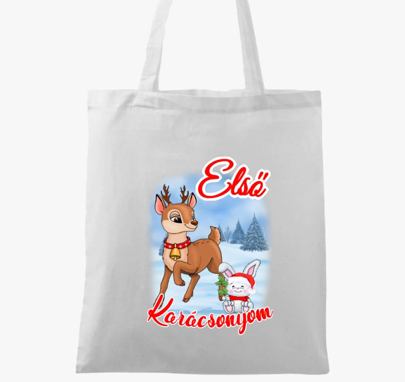 Karácsony, mikulás, első karácsonyom szarvas nyuszi gyerek vászontáska