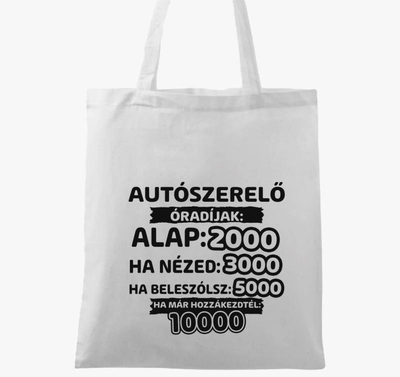 Autószerelő óradíjak munka vászontáska