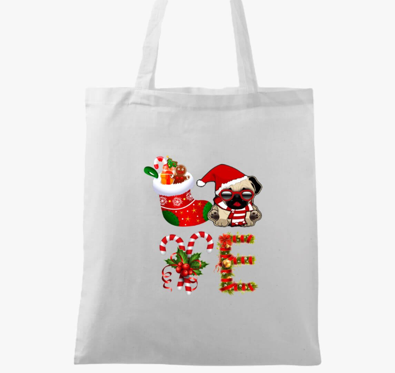 Imádom a mopszokat karácsonyi vászontáska