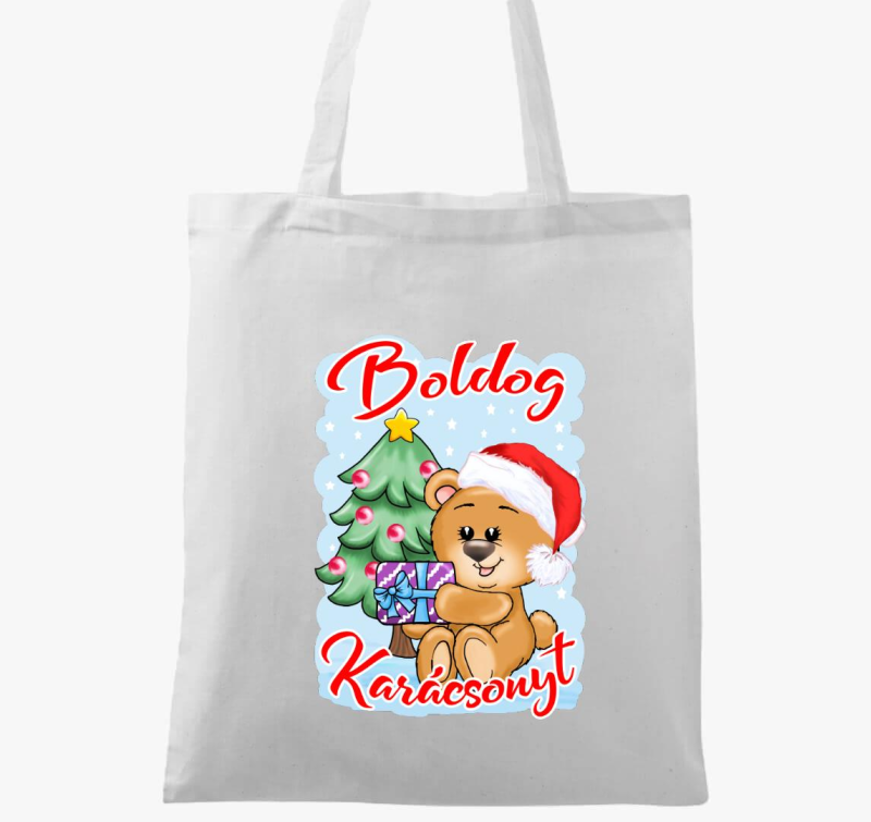 Boldog Karácsonyt maci ajándékkal gyerek vászontáska