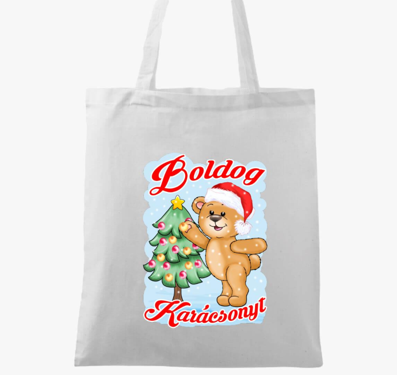 Boldog Karácsonyt maci karácsonyfával gyerek vászontáska