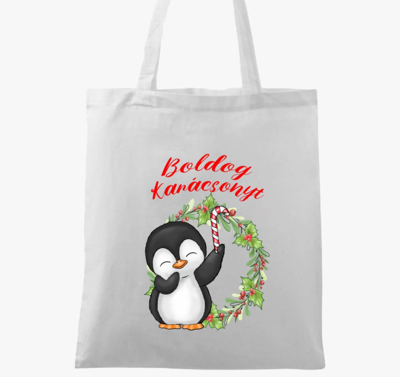Boldog Karácsonyt pingvin cukorkával gyerek vászontáska