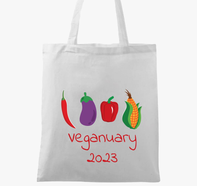 Veganuary 2023 (zöldségekkel) piros feliratos vászontáska