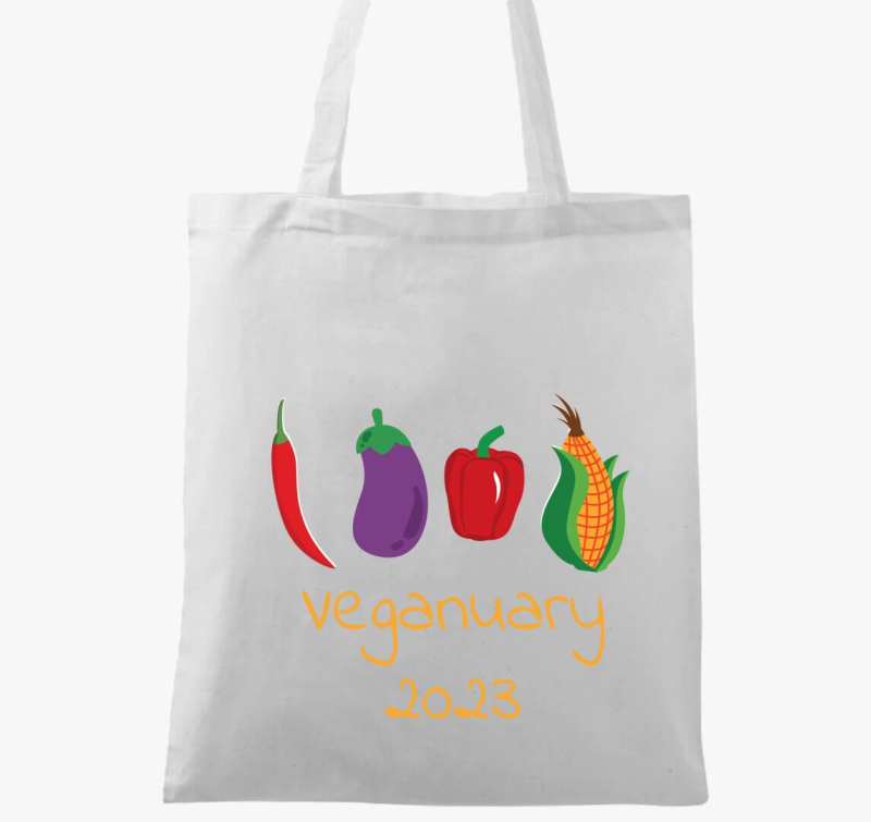 Veganuary 2023 (zöldségekkel) sárga feliratos vászontáska
