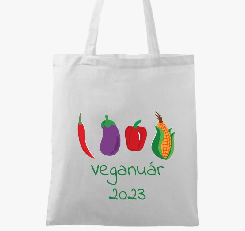 Veganuár 2023 (zöldségekkel) zöld feliratos vászontáska