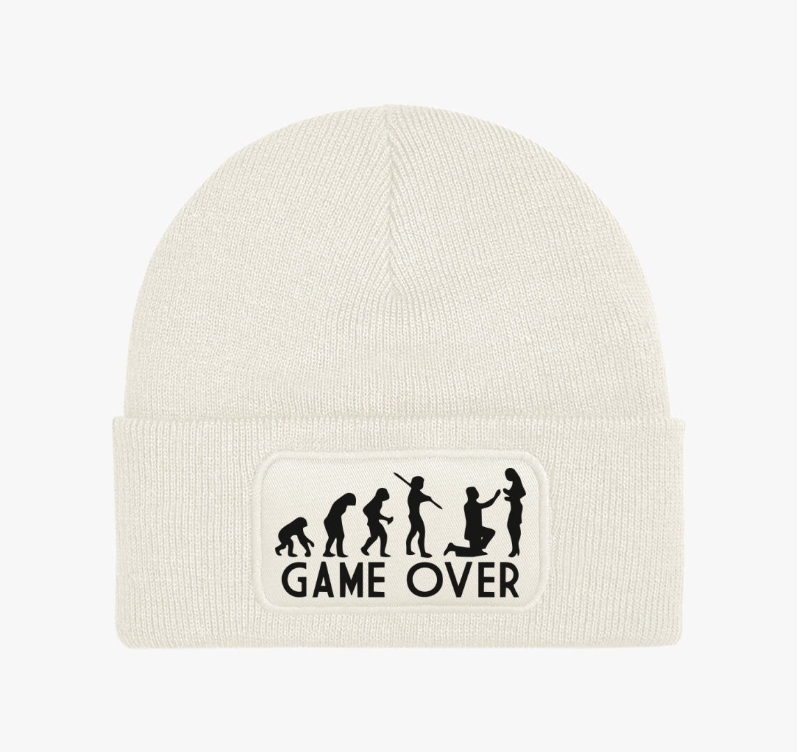 Férfi evolúció - Game over legénybúcsús téli sapka — Fehér