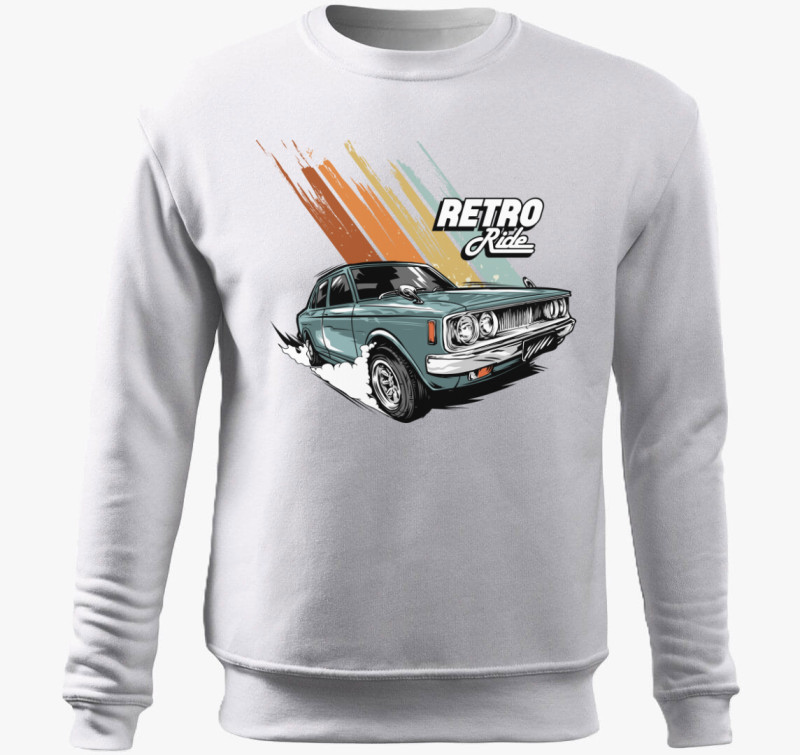 Retro Ride Autós design belebújós pulóver — Fehér