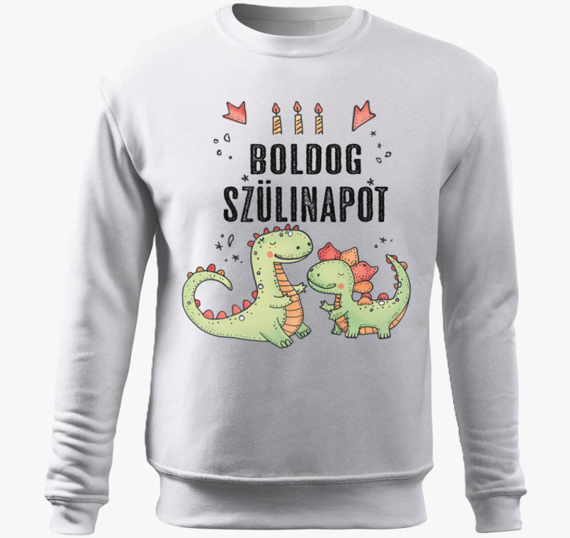 Dinós Szülinap belebújós pulóver — Fehér