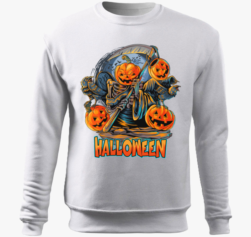 Halloweeni kaszás tök belebújós pulóver — Fehér