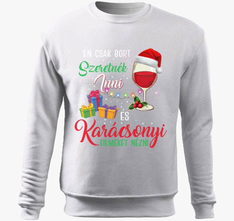 Karácsonyi filmek és bor belebújós pulóver — Fehér
