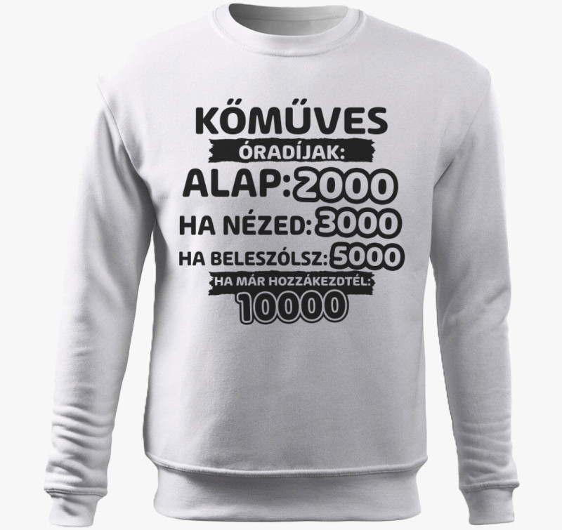 Kőműves óradíjak munka belebújós pulóver — Fehér