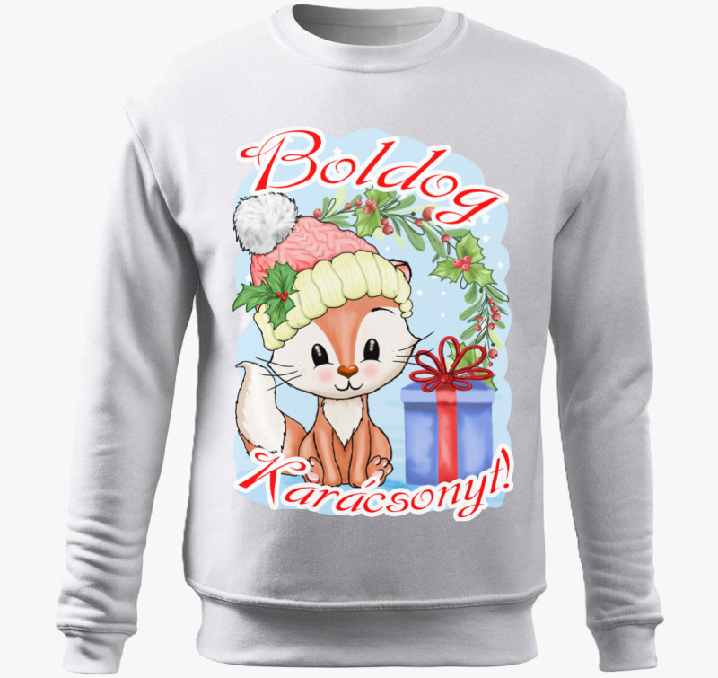 Boldog karácsonyt róka belebújós pulóver — Fehér