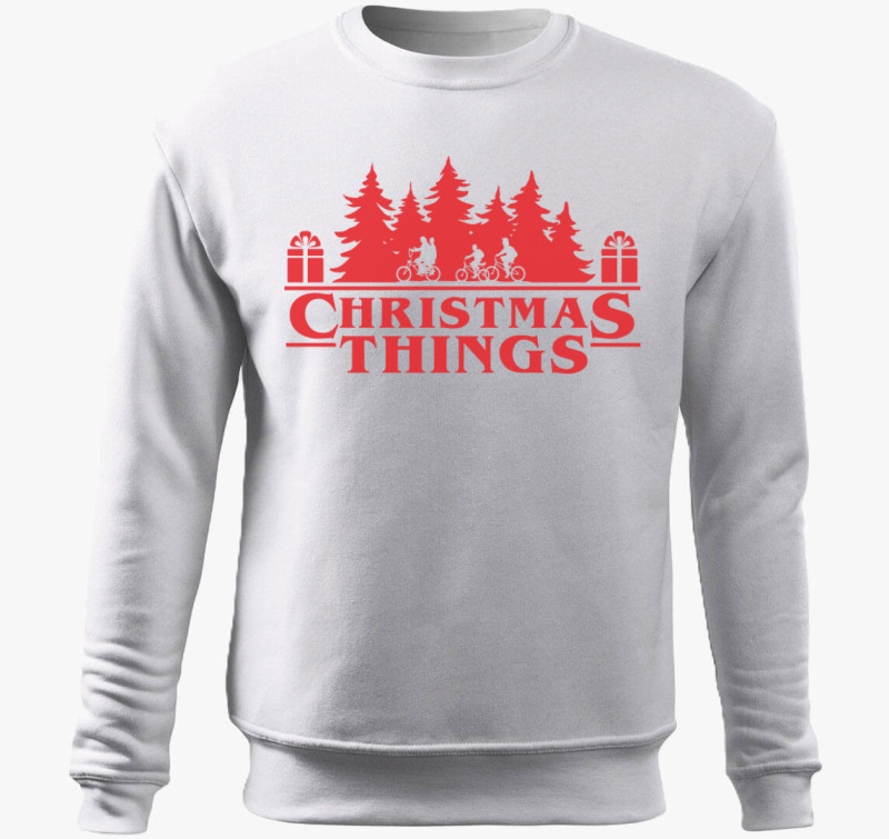 Christmas things Stranger Things belebújós pulóver — Fehér