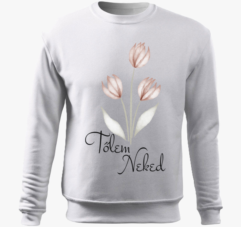 Tőlem Neked tulipános belebújós pulóver — Fehér