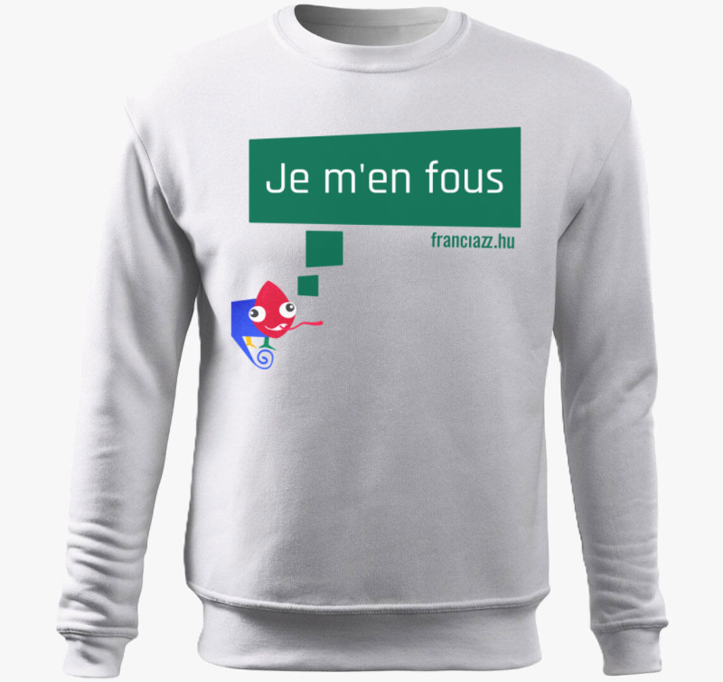 Nem érdekel! színes feliratú belebújós pulóver — Fehér