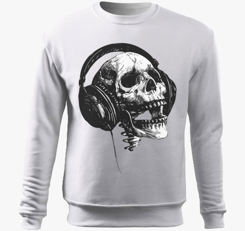Skull music headset belebújós pulóver — Fehér