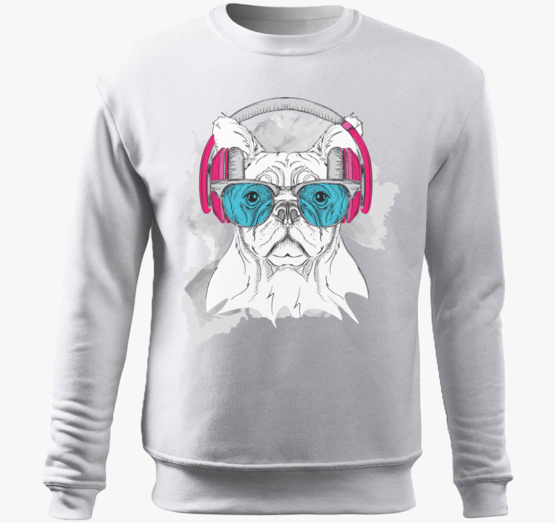 Frenchie Headphones belebújós pulóver — Fehér
